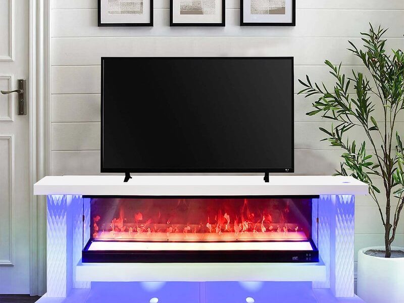 A87 TV STAND W/FIREPLACE 71" (WHITE)