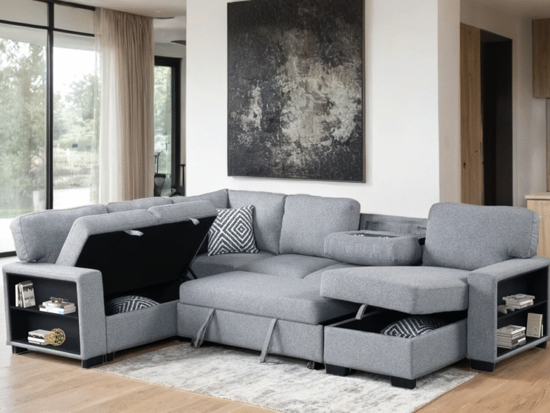 Atlantic Gray Sectional With Pull-Out Bed