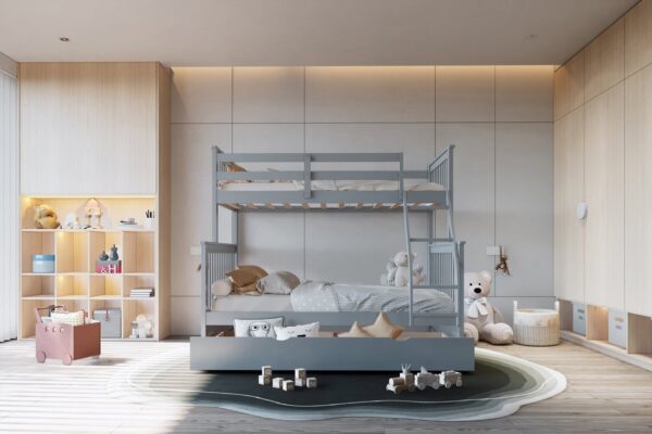 bb23_orig.jpeg BB23 Twin/Full Bunk Bed w/Twin Trundle Gray