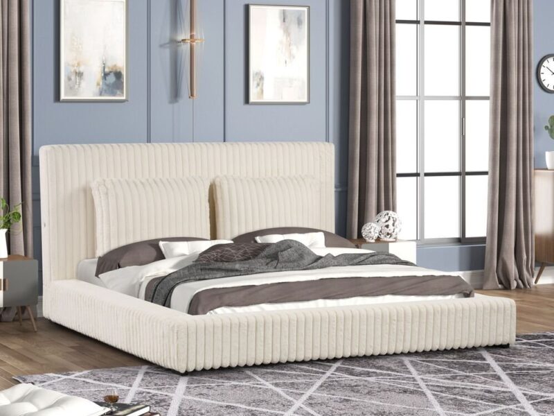Lauren Beige Platform Bed - Queen, King