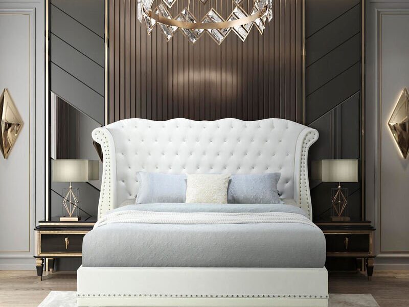 Luxor White Platform Bed - Queen, King