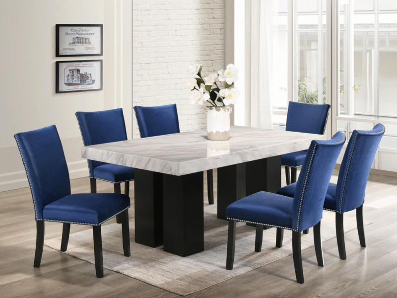 Finland Blue - (GENUINE MARBLE) Table & 6-Chairs